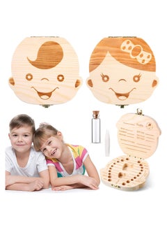 KASTWAVE 2 Wooden Baby Tooth Box, Cute Children Tooth Storage Container Kids Keepsake Organizer Gift Tooth Saver Box with Tweezers and Lanugo Bottle to Keep The Childhood Memory (Girl and Boy)  - Image 1