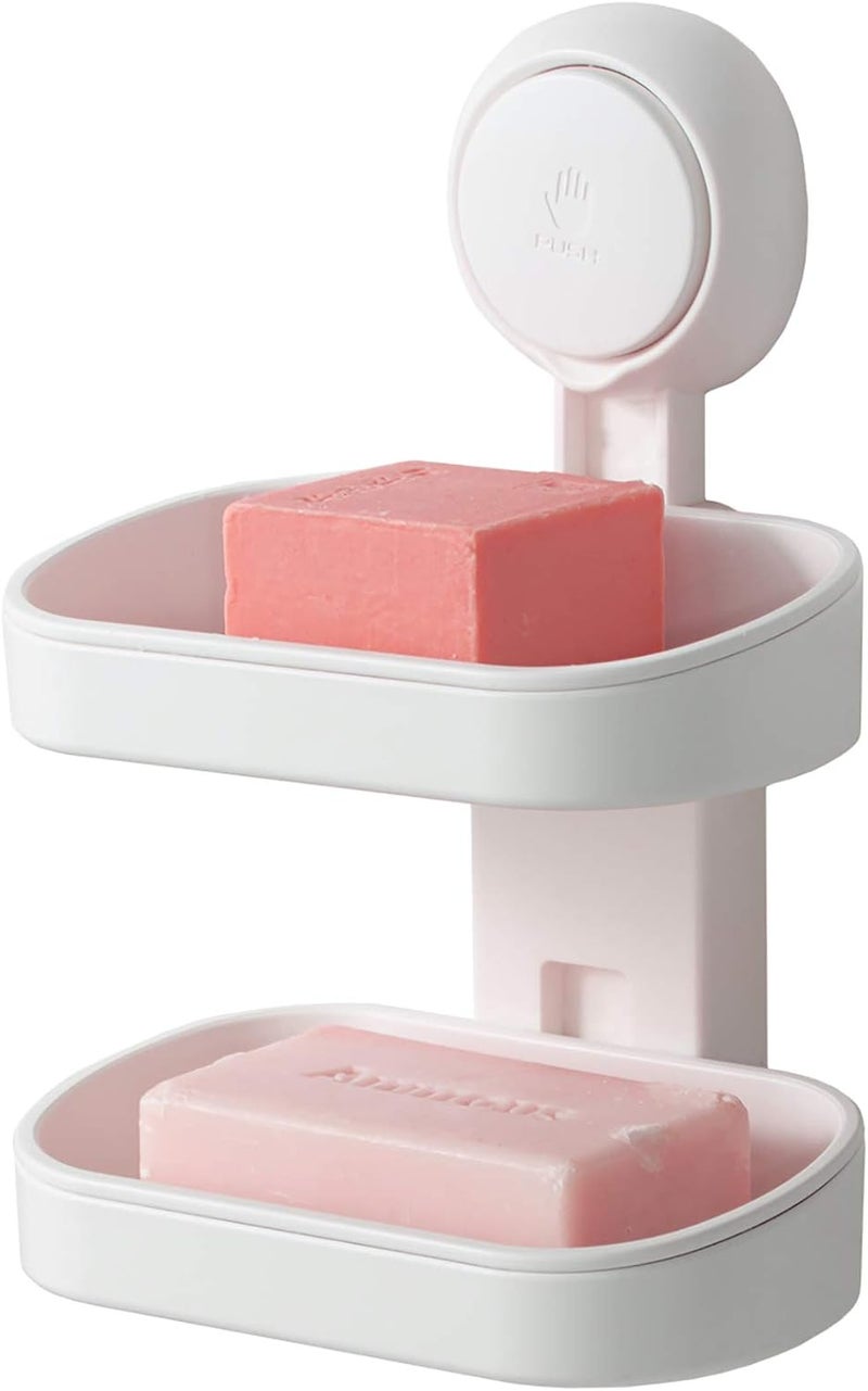 Taili Soap Dish for Shower, Max Hold 5 KG Suction Soap Holder for Bathroom, Bathtub, Wall Mounted, Waterproof, Drill-Free, Removable Double Layer Shower Organizer, Sponge Holder, Plastic In White - Image 1