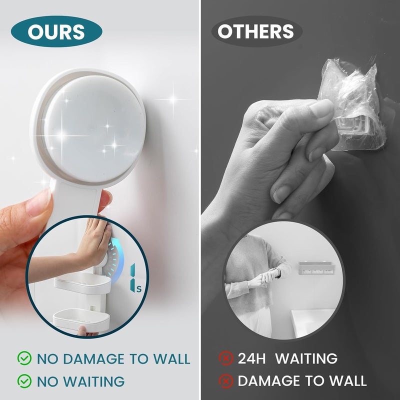 Taili Soap Dish for Shower, Max Hold 5 KG Suction Soap Holder for Bathroom, Bathtub, Wall Mounted, Waterproof, Drill-Free, Removable Double Layer Shower Organizer, Sponge Holder, Plastic In White - Image 5