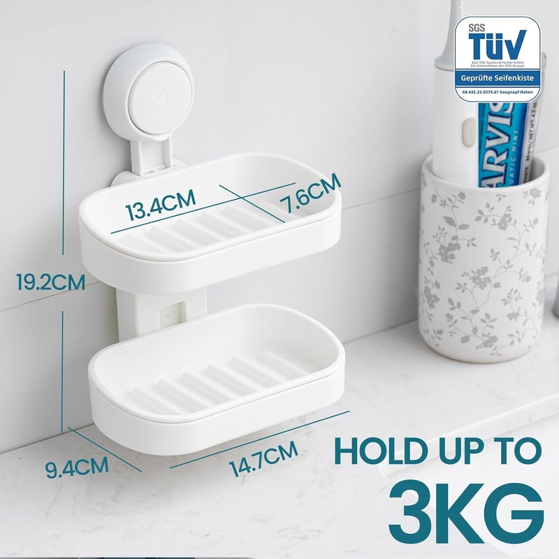 Taili Soap Dish for Shower, Max Hold 5 KG Suction Soap Holder for Bathroom, Bathtub, Wall Mounted, Waterproof, Drill-Free, Removable Double Layer Shower Organizer, Sponge Holder, Plastic In White - Image 2