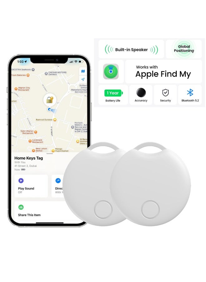 Smart Bluetooth Tracker Key Finder – Anti-Loss Device Compatible with Apple Find My App, Works with iOS, White (2 Pack)  - Image 1