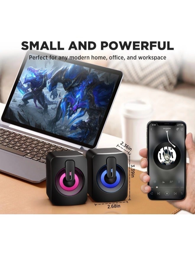 مكبرات صوت للكمبيوتر، مكبرات صوت بقناتين مع إضاءة LED، صوت ستيريو عالي الدقة لسطح المكتب/اللابتوب - Image 4