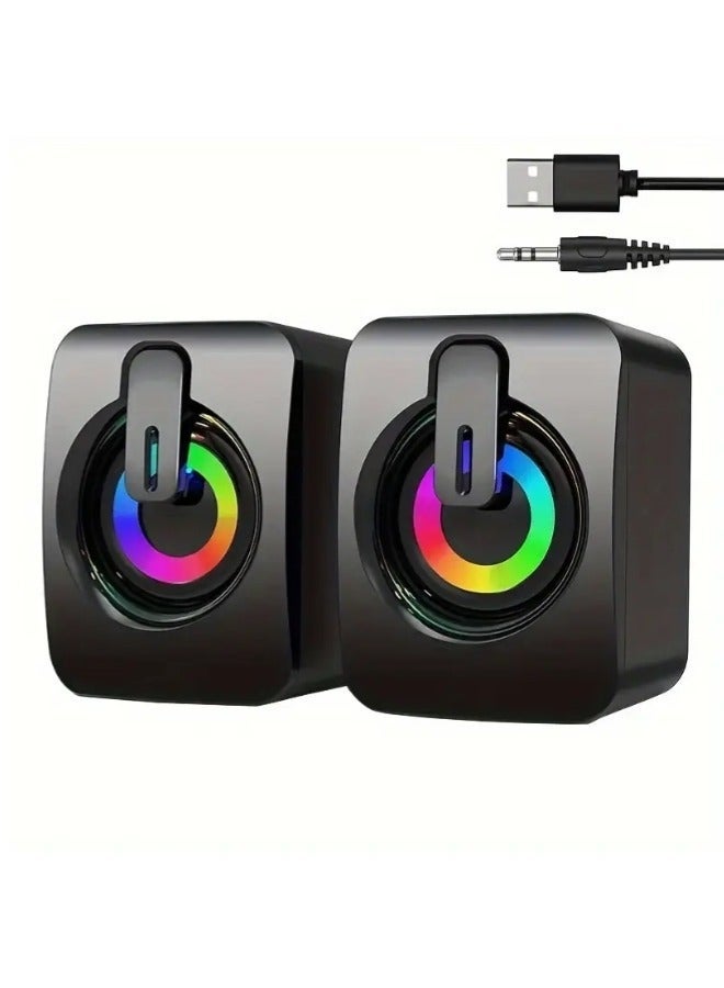 مكبرات صوت للكمبيوتر، مكبرات صوت بقناتين مع إضاءة LED، صوت ستيريو عالي الدقة لسطح المكتب/اللابتوب - Image 1