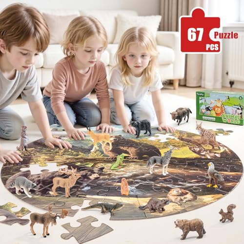 THINKBAY North American Animals Figurines Toys 16PCS Realistic Safari Animals Figures 67PCS 20 Large Woodland Jigsaw Puzzles Toys for Preschool Kids Toddlers Ideal Gift for Toddler - Image 5
