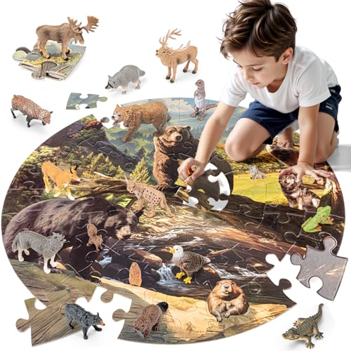 THINKBAY North American Animals Figurines Toys 16PCS Realistic Safari Animals Figures 67PCS 20 Large Woodland Jigsaw Puzzles Toys for Preschool Kids Toddlers Ideal Gift for Toddler - Image 1