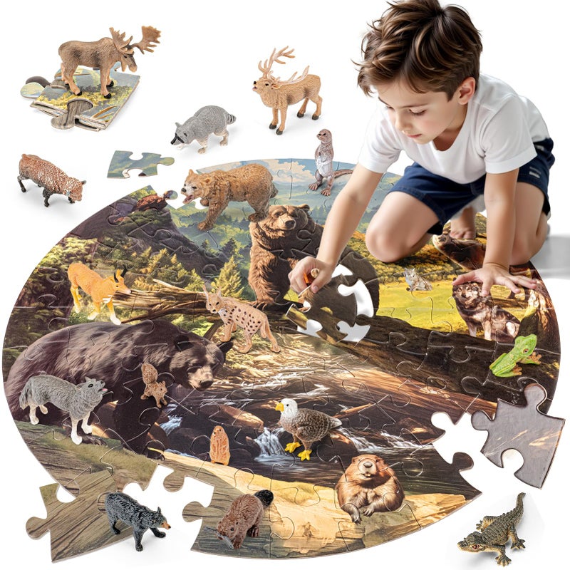 THINKBAY North American Animals Figurines Toys 16PCS Realistic Safari Animals Figures 67PCS 20 Large Woodland Jigsaw Puzzles Toys for Preschool Kids Toddlers Ideal Gift for Toddler - Image 3