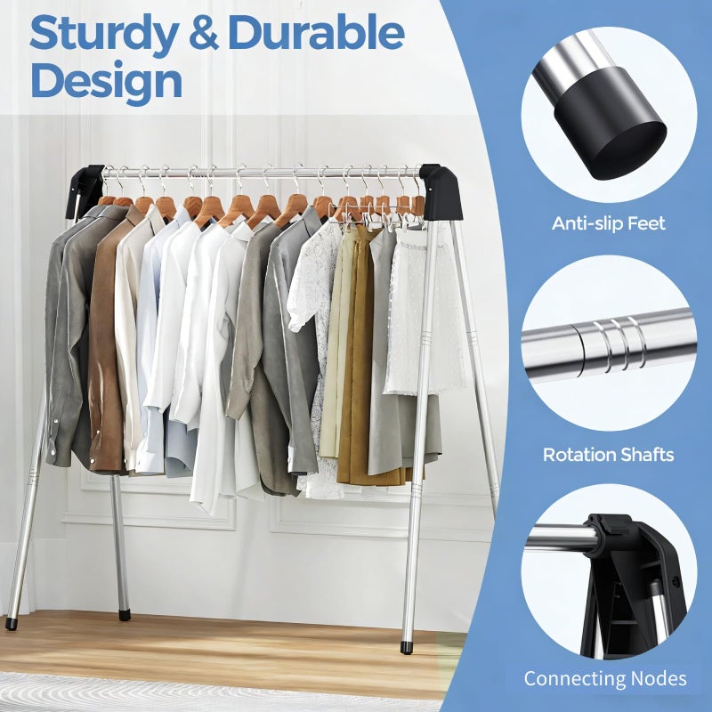 APEXCHASER 55 Inch Clothes Drying Rack Foldable, Stainless Steel Laundry Drying Rack Collapsible, Clothes Hanger for Sweater Baby Clothes Towel for Indoor & Outdoor, Portable Clothes Airer for Travel - Image 5