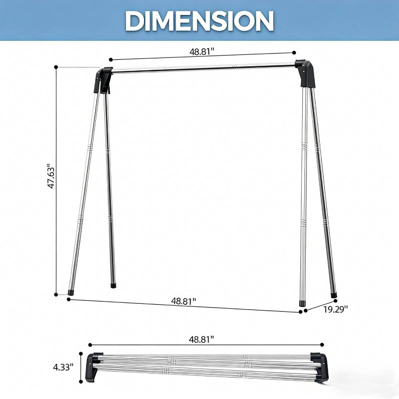 APEXCHASER 55 Inch Clothes Drying Rack Foldable, Stainless Steel Laundry Drying Rack Collapsible, Clothes Hanger for Sweater Baby Clothes Towel for Indoor & Outdoor, Portable Clothes Airer for Travel - Image 2