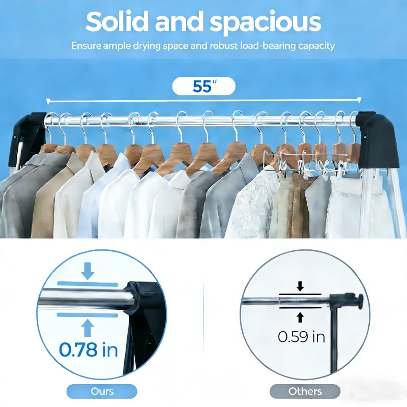 APEXCHASER 55 Inch Clothes Drying Rack Foldable, Stainless Steel Laundry Drying Rack Collapsible, Clothes Hanger for Sweater Baby Clothes Towel for Indoor & Outdoor, Portable Clothes Airer for Travel - Image 4