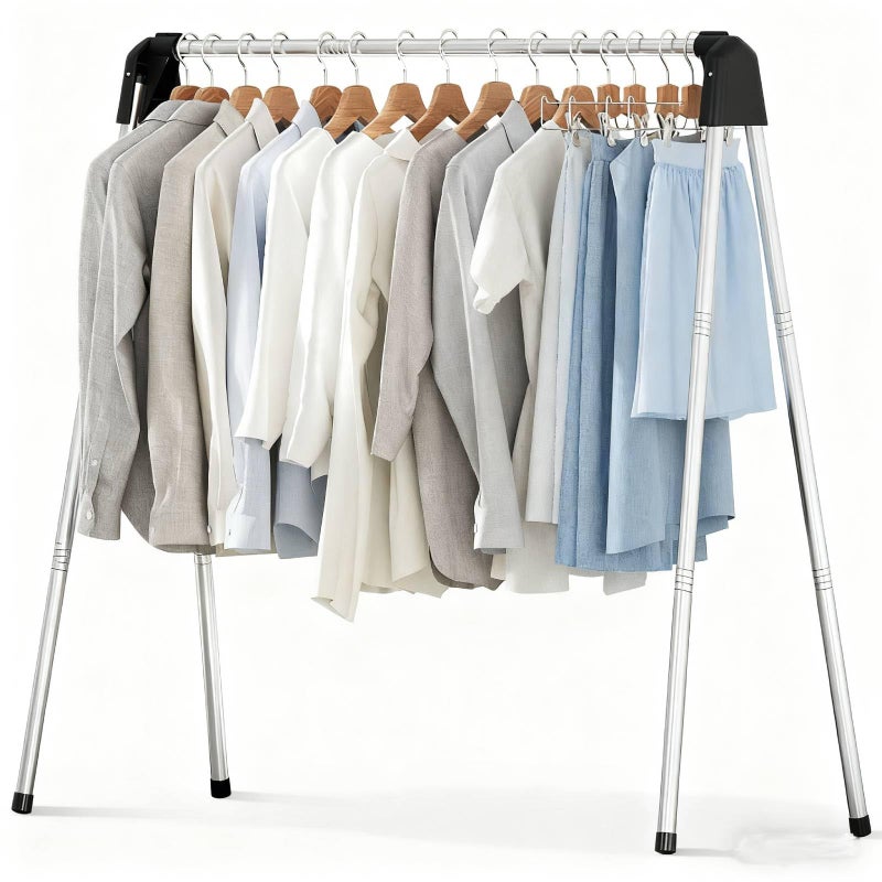 APEXCHASER 55 Inch Clothes Drying Rack Foldable, Stainless Steel Laundry Drying Rack Collapsible, Clothes Hanger for Sweater Baby Clothes Towel for Indoor & Outdoor, Portable Clothes Airer for Travel - Image 1