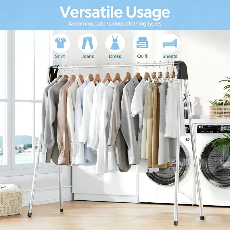 APEXCHASER 55 Inch Clothes Drying Rack Foldable, Stainless Steel Laundry Drying Rack Collapsible, Clothes Hanger for Sweater Baby Clothes Towel for Indoor & Outdoor, Portable Clothes Airer for Travel - Image 3