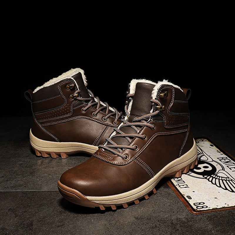 Thick Warm Mens Martin Boots Comfortable Casual Leather 858 dark brown 