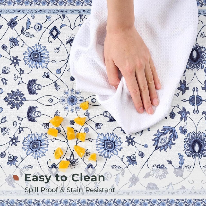 Fresh Mint Anti Fatigue Kitchen Mats for Floor 2 Piece Set, Waterproof & Non-Skid Vintage Floarl Kitchen Rugs, Cushioned Kitchen Mat for Standing Washable Comfort Desk Kitchen Runners, 17x30''+17x47'' - Image 4