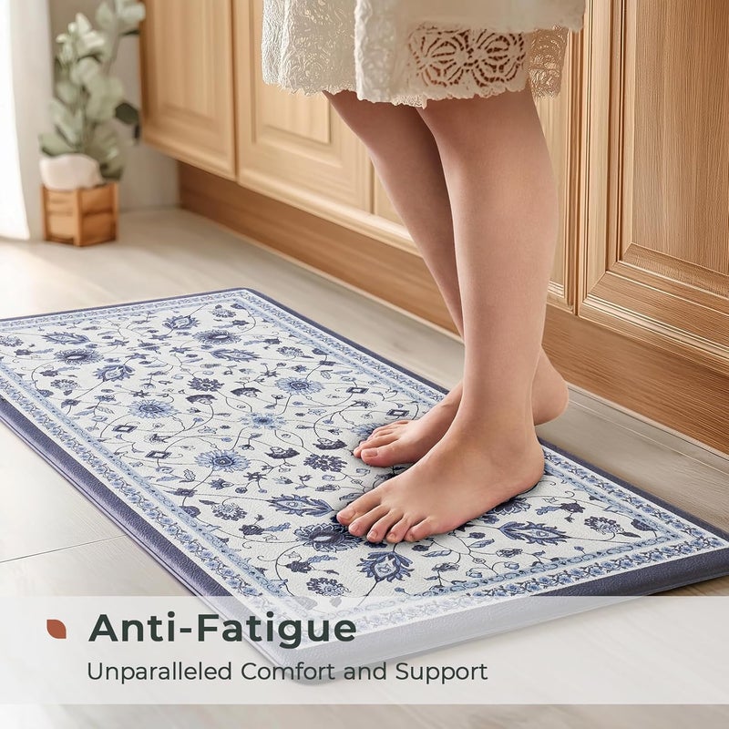 Fresh Mint Anti Fatigue Kitchen Mats for Floor 2 Piece Set, Waterproof & Non-Skid Vintage Floarl Kitchen Rugs, Cushioned Kitchen Mat for Standing Washable Comfort Desk Kitchen Runners, 17x30''+17x47'' - Image 3