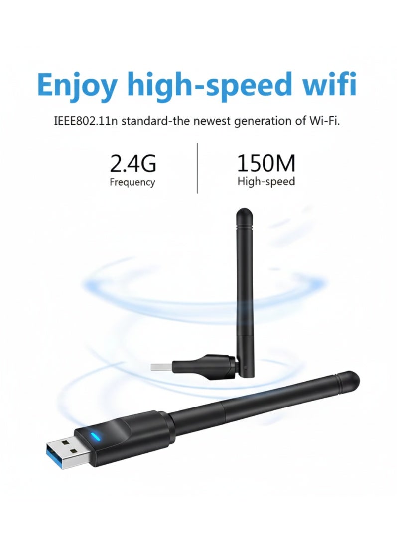 فوجيشكا محول واي فاي USB عالي الأداء 2.4 جيجاهرتز – مستقبل لاسلكي بسرعة 150 ميجابت/ثانية لتوصيل إنترنت سلس وسريع ومستقر - Image 2