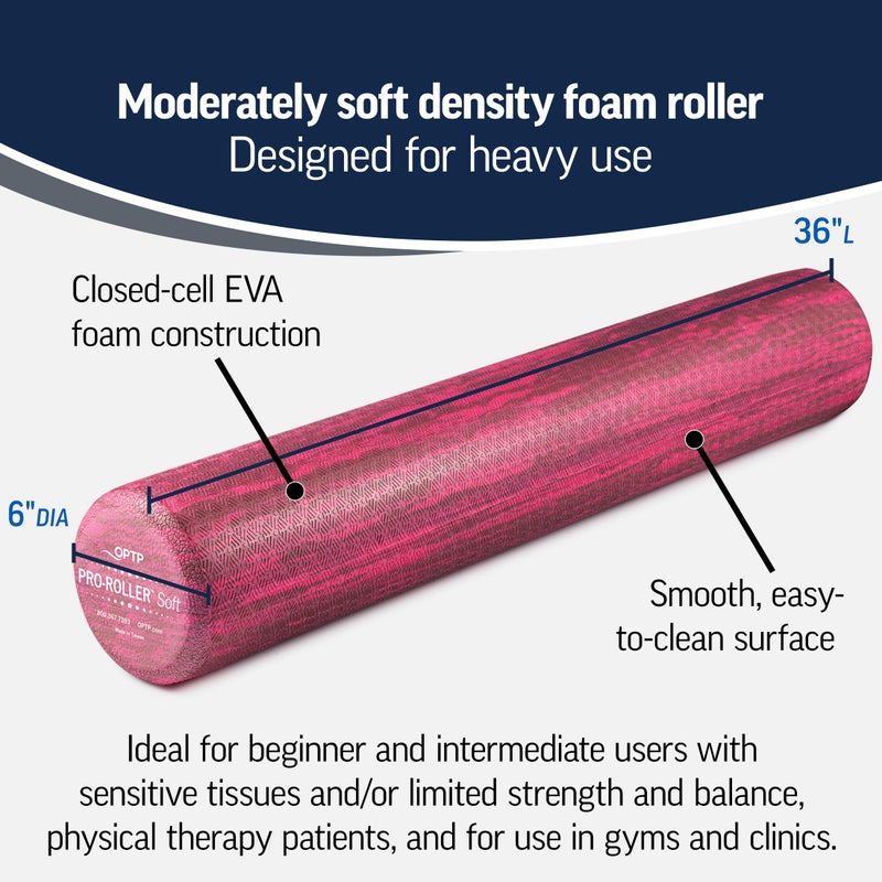OPTP PRO-Roller Soft Density Foam Roller â€“ Low Density Soft Foam Roller for Physical Therapy, Pilates, Yoga Foam Roll Exercises, and Muscle Recovery - Pink 36" x 6" - Image 2