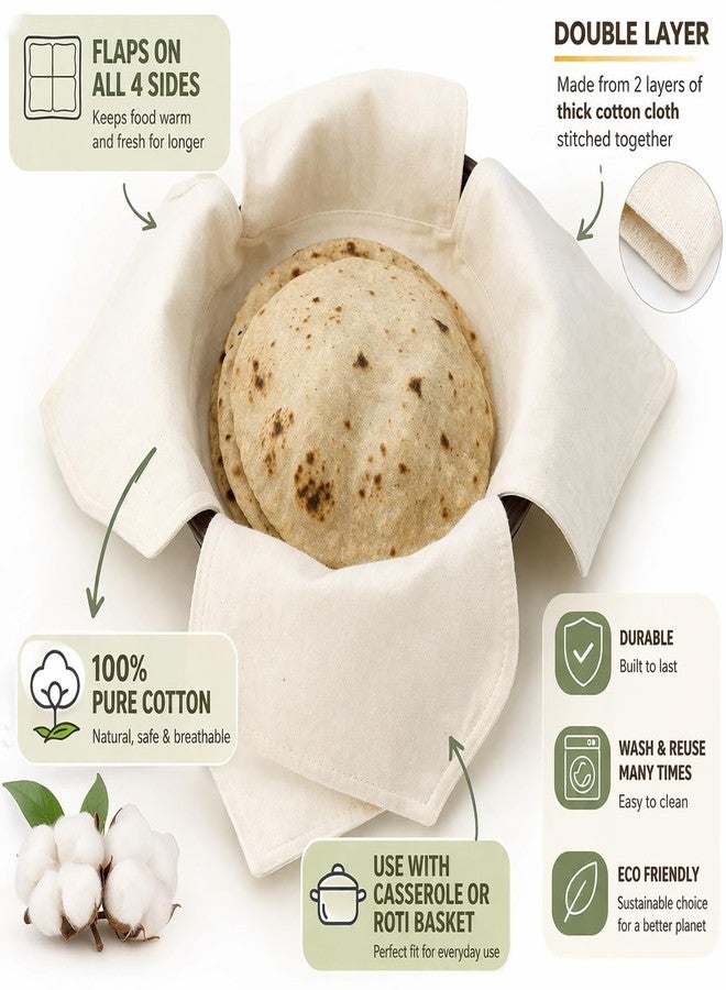 Hometrix Cotton Roti Clothes Wrap with Flaps, Double Layer Cotton Cover for Chapati, Hot Case, Traditional Style Kitchen Chapati Wrap, Muslin Cloth For Chapati Kitchen Roti Cover for Tiffin (4) - Image 4