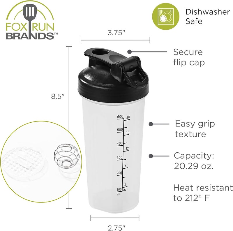 Fox Run Clear Blender Bottler, 20 oz Shaker Bottle with Stainless Steel Ball Whisk and Measurements - Image 4