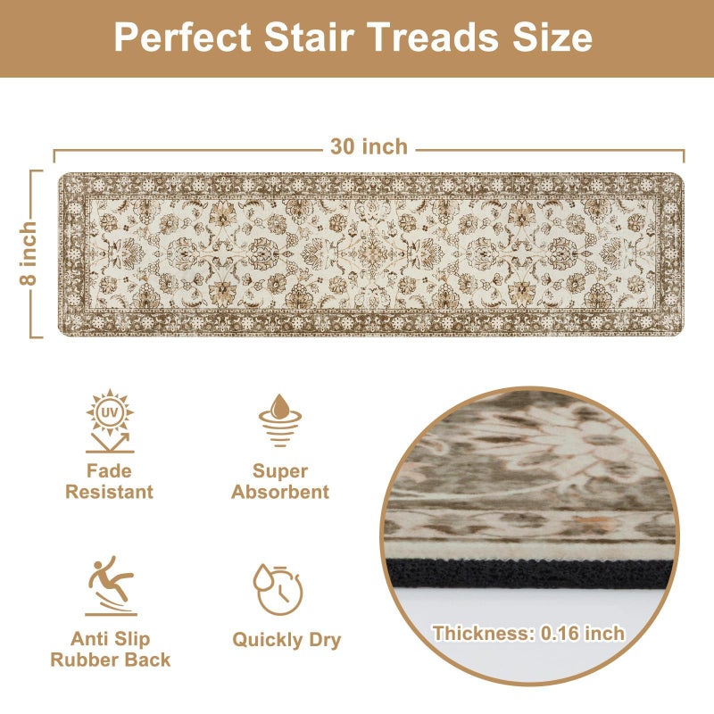 OJIA Vintage Stair Treads Non-Slip Stair Runners for Wooden Steps Indoor 15PCS 30"x8" Carpet Stair Treads Mats Staircase Step Treads for Kids, Elders and Dogs, Stair Covers, Beige - Image 4