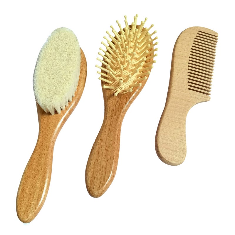 Molylove 3 Piece Baby Hair Brush and Comb Set for Newborn & Toddlers- Natural Wooden Hairbrush with Soft Goat Bristles for Cradle Cap - Perfect Scalp Grooming Product for Infant, Toddler, Kids, Baby - Image 4