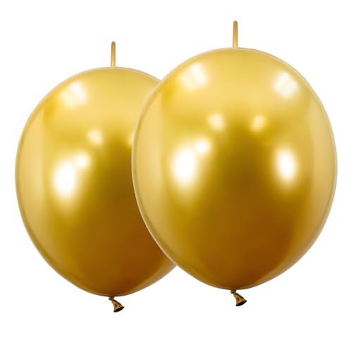 JUSTOTRY Link Balloons 12 Inch 100 Pcs Quick Link Balloon Latex Linking Balloons Connected Linkable Balloon Birthday Wedding Party DecorationsGold - Image 1