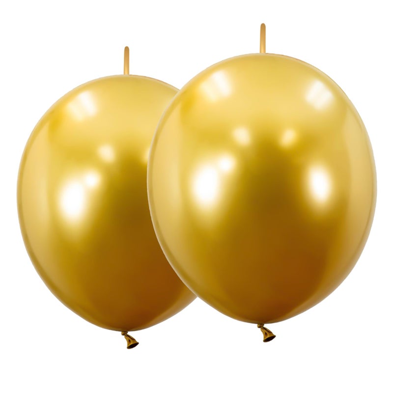 JUSTOTRY Link Balloons 12 Inch 100 Pcs Quick Link Balloon Latex Linking Balloons Connected Linkable Balloon Birthday Wedding Party DecorationsGold - Image 3