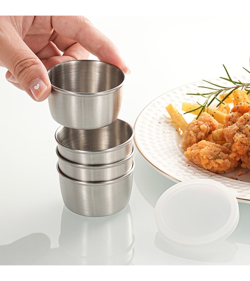 8 Pcs 304 Stainless Steel Small Salad Dressing Container 1.6 Oz Portable Sauce Cup With Leakproof Clear Lids Reusable Seasoning Jar For Bento Work School Picnic Outdoor Activities Travel Back To School - Image 2