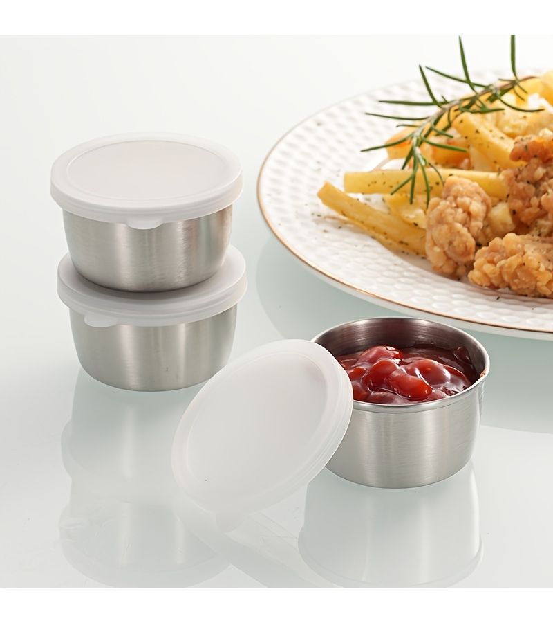 8 Pcs 304 Stainless Steel Small Salad Dressing Container 1.6 Oz Portable Sauce Cup With Leakproof Clear Lids Reusable Seasoning Jar For Bento Work School Picnic Outdoor Activities Travel Back To School - Image 5