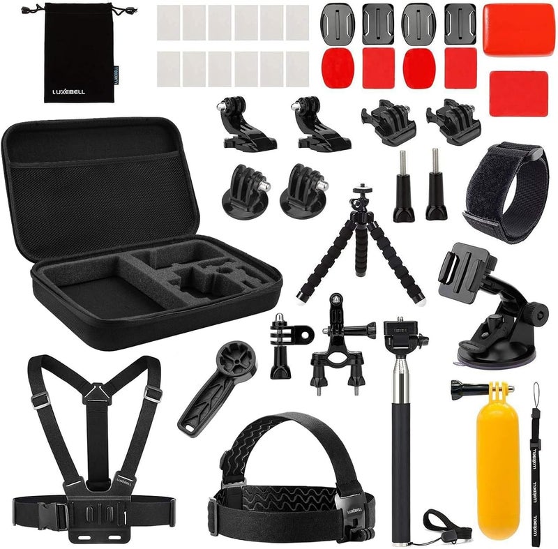 LUXEBELL Action Camera Accessory Kit for GoPro Hero Black Silver 13 12 11 10 9 8 7 6 5 4 Session Max Akaso Xiaomi Accessories Tripod Head Chest Bike Mount Carrying Case - Image 1