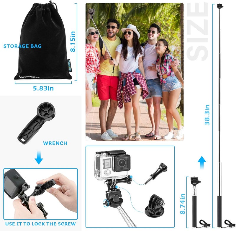 LUXEBELL Action Camera Accessory Kit for GoPro Hero Black Silver 13 12 11 10 9 8 7 6 5 4 Session Max Akaso Xiaomi Accessories Tripod Head Chest Bike Mount Carrying Case - Image 5