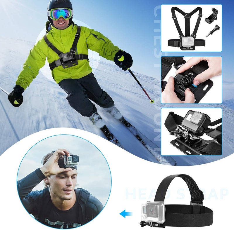 LUXEBELL Action Camera Accessory Kit for GoPro Hero Black Silver 13 12 11 10 9 8 7 6 5 4 Session Max Akaso Xiaomi Accessories Tripod Head Chest Bike Mount Carrying Case - Image 3