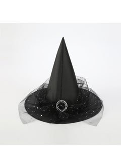Halloween Witch Hat Black Oxford Party Cone Black Sequin Yarn Round Buckle Cap
