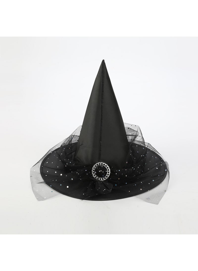 Generic - Halloween Witch Hat Black Oxford Party Cone Black Sequin Yarn Round Buckle Cap - Image 1