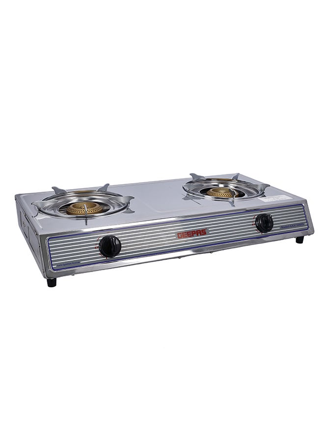 GEEPAS Stainless Steel Gas Cooker| 2 Heavy Duty Cast Iron Burner With Electroplated Pan Support| Low Gas Consumption And Energy Efficient Burners| Auto Ignition System, LPG Gas Stove, Perfect For Homes, Apartments, 2 Years Warranty GGC31033 Silver - Image 1