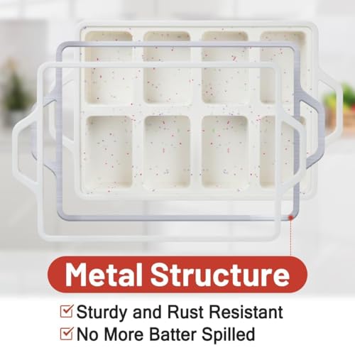 CAKETIME Mini Loaf Pans, Metal Reinforced Frame Silicone Bread Loaf Pans 8 Cavities Nonstick for Baking Cornbread, Mini Bread, Brownie, Cheesecake, Chocolate 2 Pack Confetti - Image 2