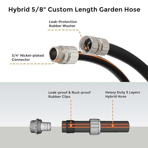 Giraffe Tools Garden Hose 58 Custom Length Heavy Duty No Kink Flexible Rubber Garden Hose Leakproof Water Hose 600 Burst PSI 5ft Male to Female Hose - Image 3