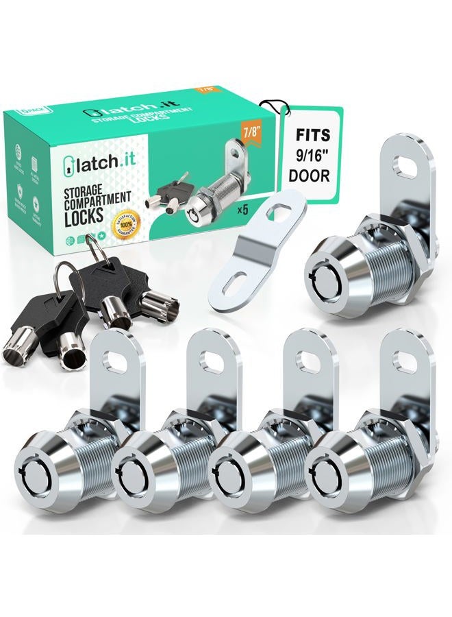 LATCH.IT 7/8” RV Storage Locks | 5-Pack RV Compartment Locks | 100% Metal RV Locks for Storage Door on Camper |10Keys| Check Fitment Before Purchase - Image 1