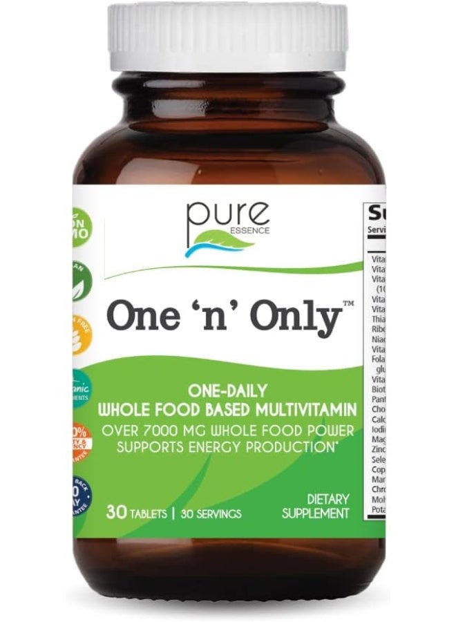 PURE ESSENCE LABS One n Only Whole Food Multivitamin by Pure Essence - Super Energetic Once a Day with Superfoods, Minerals, Enzymes, Vitamin D, D3, B12, Biotin - 30 Tablets - Image 1