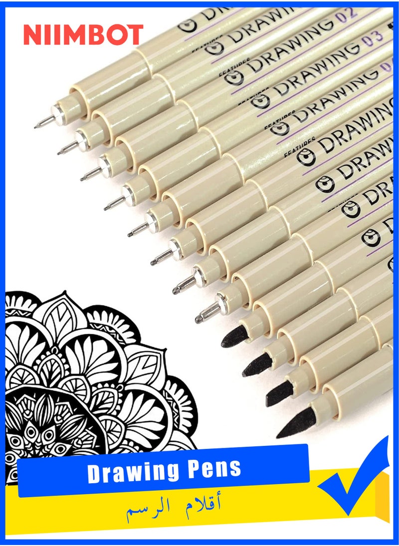 NIIMBOT 12 Black Drawing Pens, Liquid Fineliner Pens, Art Pens Set, Waterproof Pens, Quick Drying Micro Fine Point Drawing Pens for Artist,Manga Pens,for Sketching,Technical Drawing  - Image 1