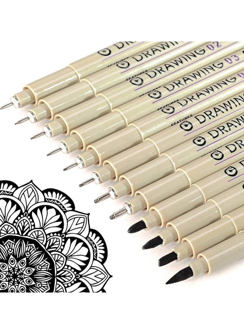 Leto 12 Black Drawing Pens, Liquid Fineliner Pens, Art Pens Set, Waterproof Pens, Quick Drying Micro Fine Point Drawing Pens for Artist,Manga Pens,for Sketching,Technical Drawing - Image 1