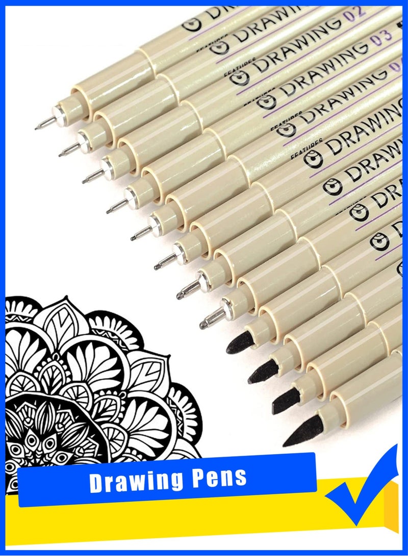 ليتو 12 قلم رسم أسود، أقلام تحديد سائلة، مجموعة أقلام فنية، أقلام مقاومة للماء، أقلام رسم دقيقة سريعة الجفاف للفنانين، أقلام هزلية، رسم، رسم فني - Image 2