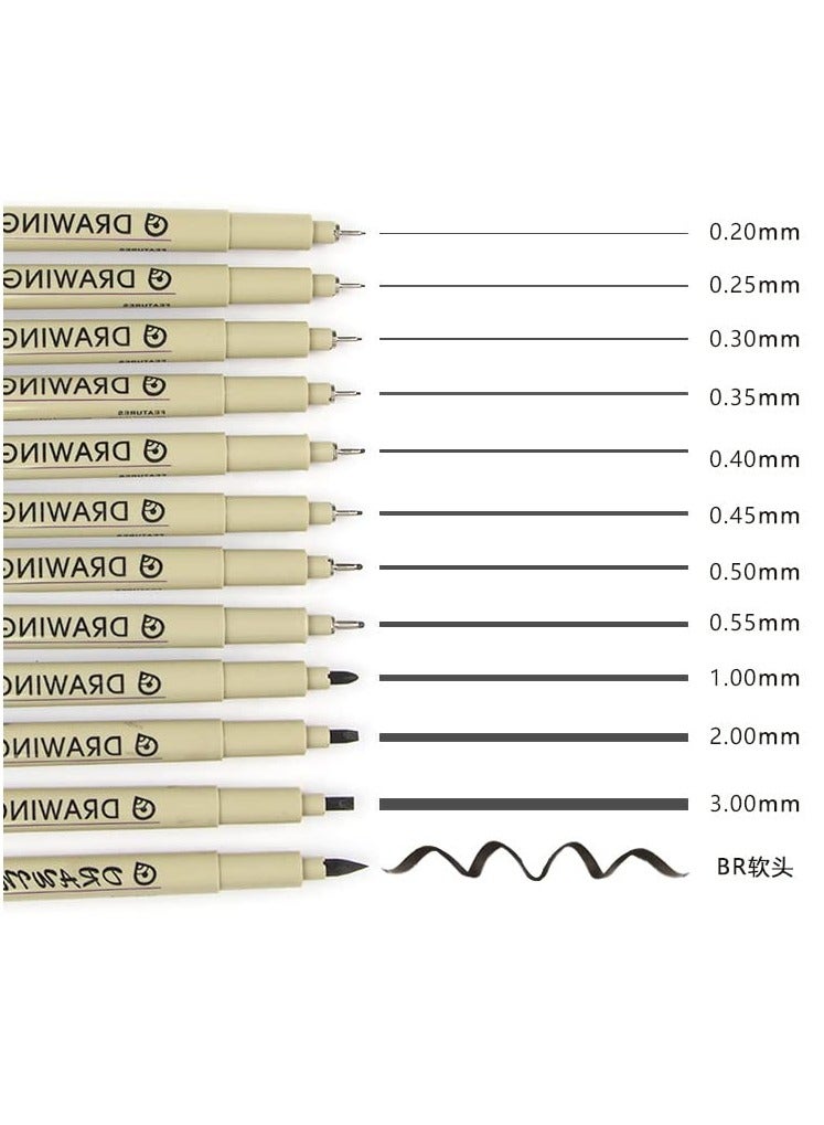 Leto 12 Pieces Black Drawing Pens Set, Liquid Fineliner Pens, Art Pens Set, Waterproof Pens, Quick Drying Micro Fine Point Drawing Pens for Artist, Manga Pens, for Sketching, Technical Drawing - Image 2