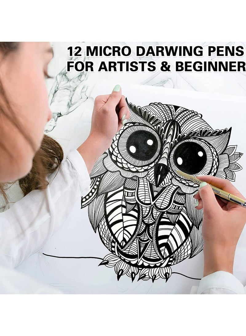 Leto 12 Pieces Black Drawing Pens Set, Liquid Fineliner Pens, Art Pens Set, Waterproof Pens, Quick Drying Micro Fine Point Drawing Pens for Artist, Manga Pens, for Sketching, Technical Drawing - Image 3