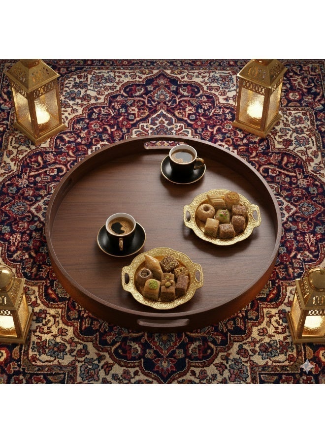 1pc خدمة صينية ، لوحة وجبة خفيفة جولة مصقول مع نمط مخطط ، الخيزران لحزب الشاي ، الحلوى وتخزين الروائح ، 35 سم - Image 4