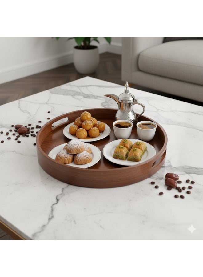 1pc خدمة صينية ، لوحة وجبة خفيفة جولة مصقول مع نمط مخطط ، الخيزران لحزب الشاي ، الحلوى وتخزين الروائح ، 35 سم - Image 2
