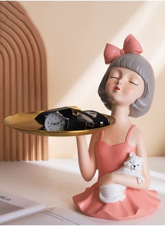 Merry Moments Modern Decor Resin Tray Statue Tray Storage Key Holder Candy Jewelry Earrings Tray Suitable for Home Decor Modern Art Dining Table Decor Office Small Object Tray Cat Pink 13x28cm Type D  - Image 2