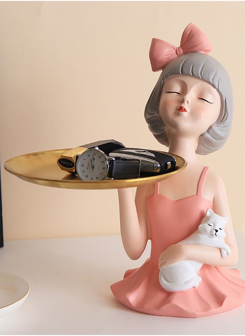Merry Moments Modern Decor Resin Tray Statue Tray Storage Key Holder Candy Jewelry Earrings Tray Suitable for Home Decor Modern Art Dining Table Decor Office Small Object Tray Cat Pink 13x28cm Type D  - Image 1