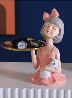 Merry Moments Modern Decor Resin Tray Statue Tray Storage Key Holder Candy Jewelry Earrings Tray Suitable for Home Decor Modern Art Dining Table Decor Office Small Object Tray Cat Pink 13x28cm Type D  - Image 3