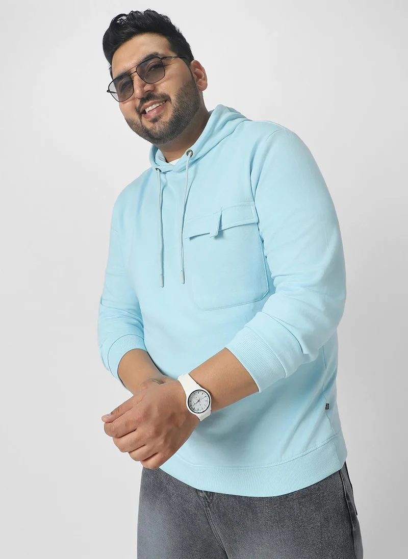 Urbano Plus Men's Blue Cotton Solid Hooded Neck Sweatshirt