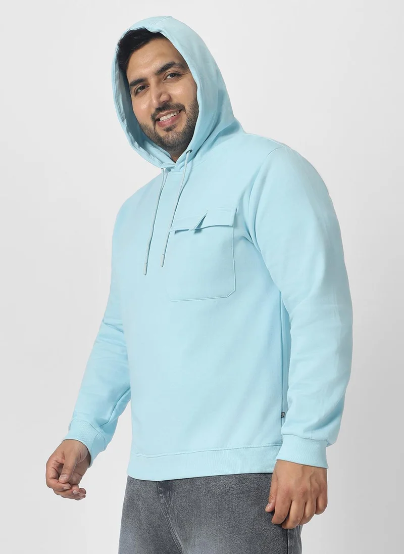 Urbano Plus Men's Blue Cotton Solid Hooded Neck Sweatshirt